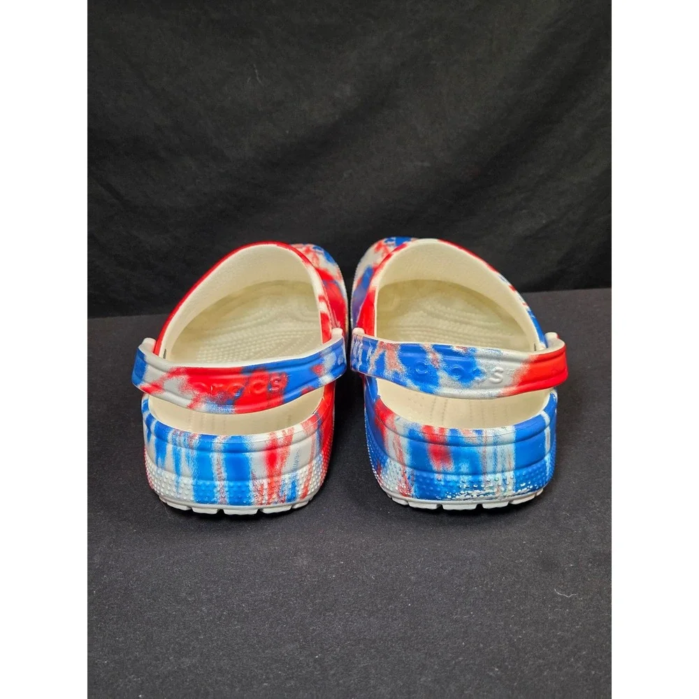 Crocs Classic Tie Dye Clog Mens‎ 12 Red White Blue Patriotic Slip On Shoes